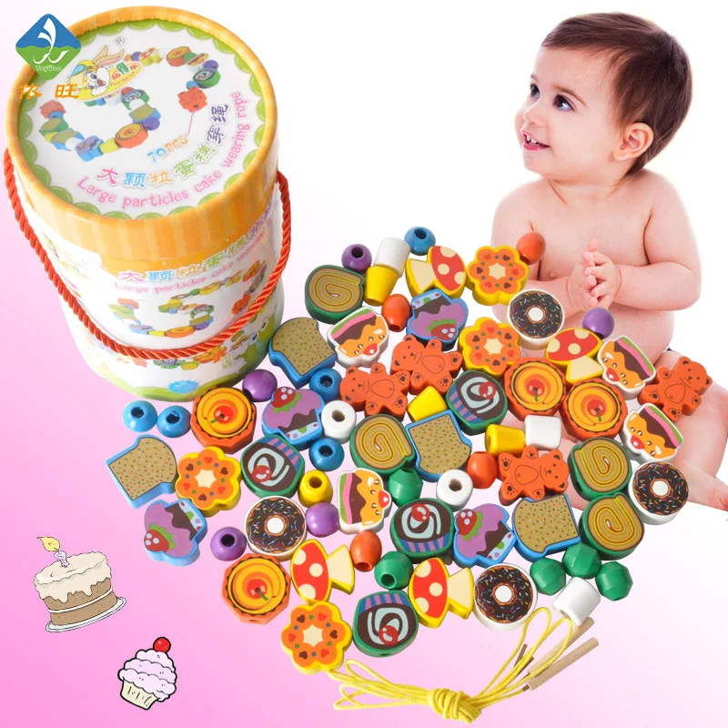 

Toy Wool Wooden 70 Children Colorful Cartoon Cake Early Education Bead For 1~3 Years Old Children