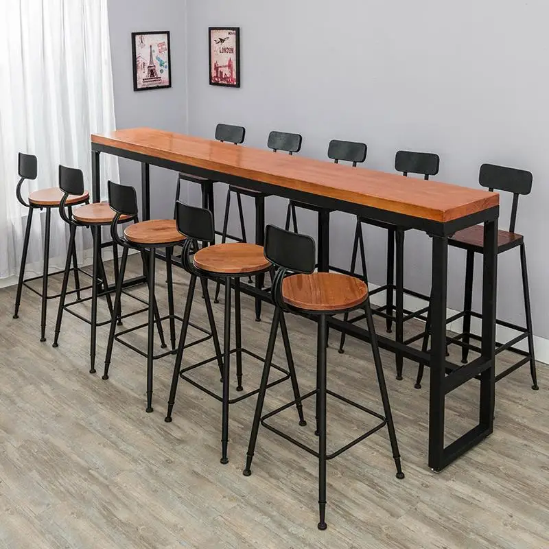 Vintage wood bar tables and chairs Star Hotel stool reception tall