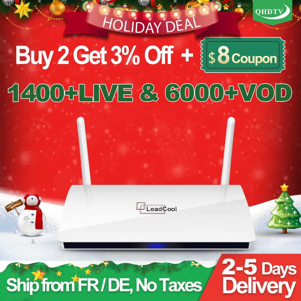 LEADCOOL 1G+8G IPTV Media Player Smart Android TV Box with QHDTV 1 Year 1300+ HD IPTV French Arabic Europe Channels Subscription LEADCOOL 1G+8G IPTV Media Player Smart Android TV Box with QHDTV 1 Year 1300+ HD IPTV French Arabic Europe Channels Subscription