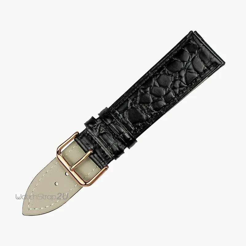 

Rose Gold Buckle Litchi Skin Leather Wrist Watch Band Thin Slim Strap Sliver