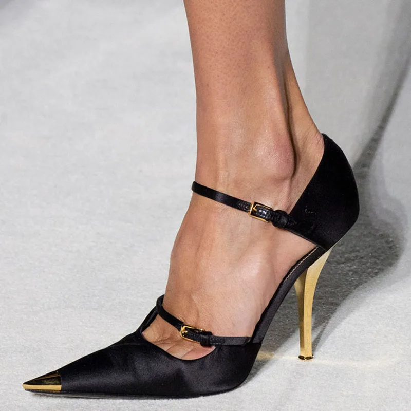 Luxury-Silk-Upper-Gold-Metallic-High-Heels-Shoes-Woman-Metal-Pointed-Toe-Ladies-Pumps-Two-Buckle (1)
