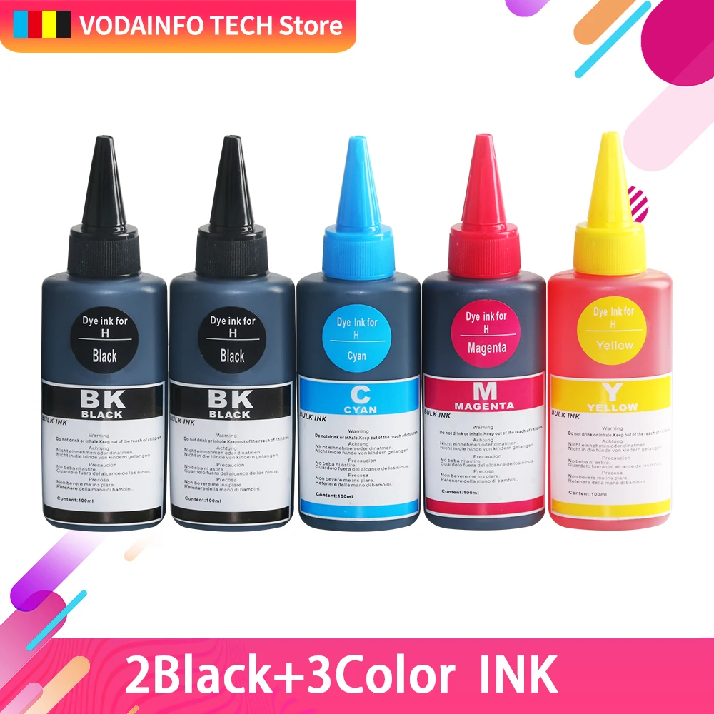 

100ml*5 Dye Universal 4 Color C M Y K Dye Ink For HP with 100ML for HP Premium Dye Ink General for HP printer ink all models