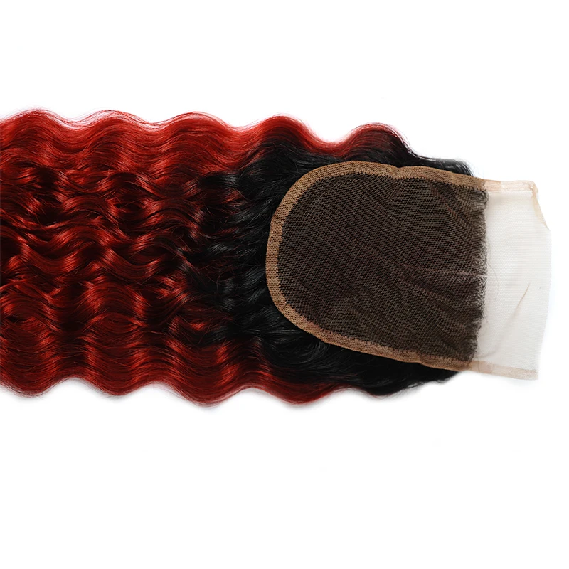 Pinshair 1B красный 99J Омбре пучки с закрытием воды волна перуанские волосы толстые бордовые 3 пучки с закрытием натуральные волосы Nonremy