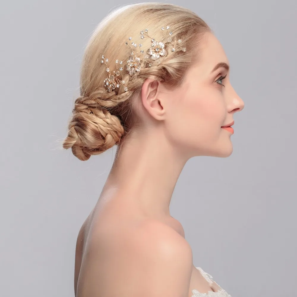 Alloy Gold Flower Crystal Bridal Hair Comb Headpiece Wedding Hair