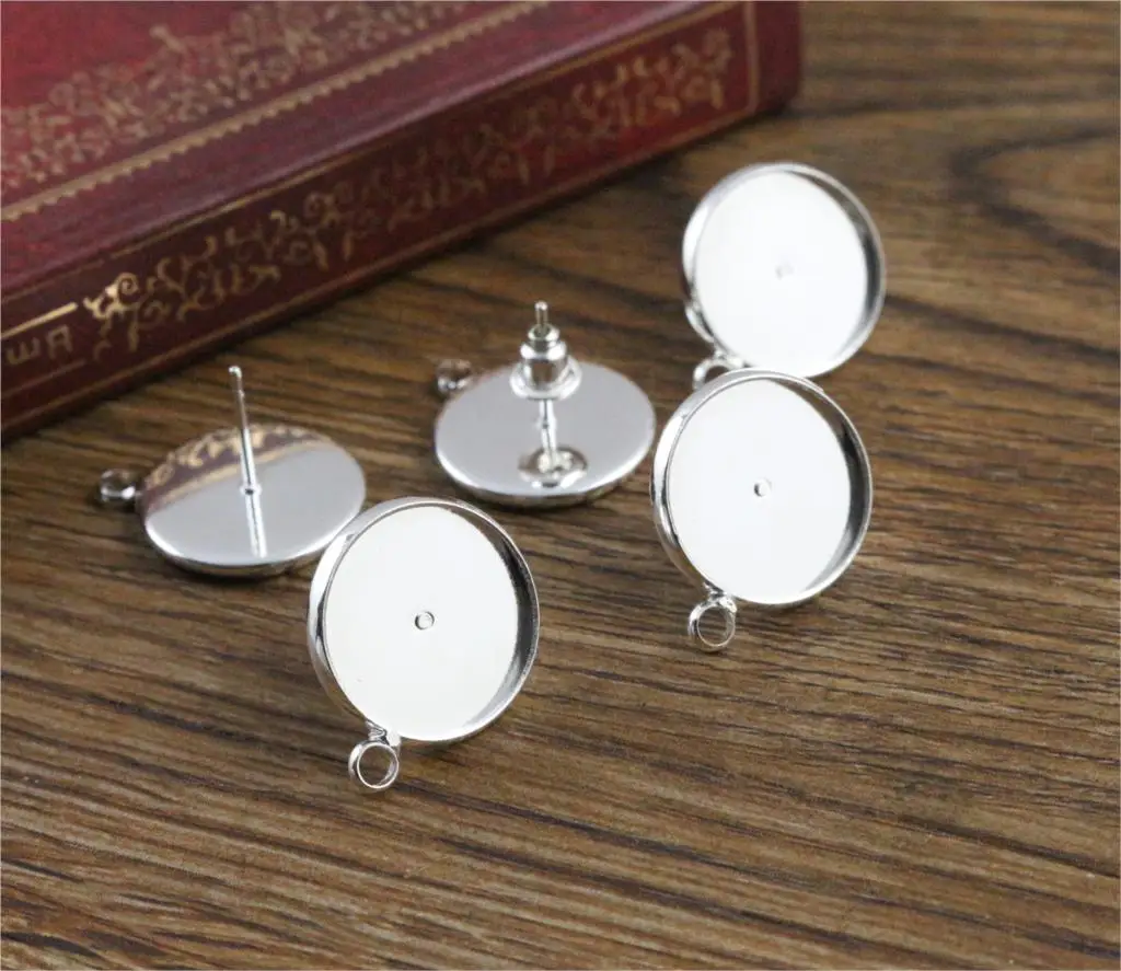 

12mm 10pcs Silver Colors Plated Earring Studs,Earrings Blank/Base,Fit 12mm Glass Cabochons,Buttons;Earring Bezels (T2-27)