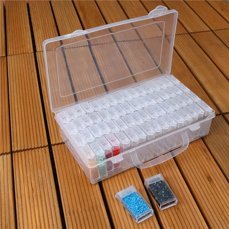

64 grids diamond painting jewelry storage box environmental nails beaded transparent plastic box cosmetic drug storage box