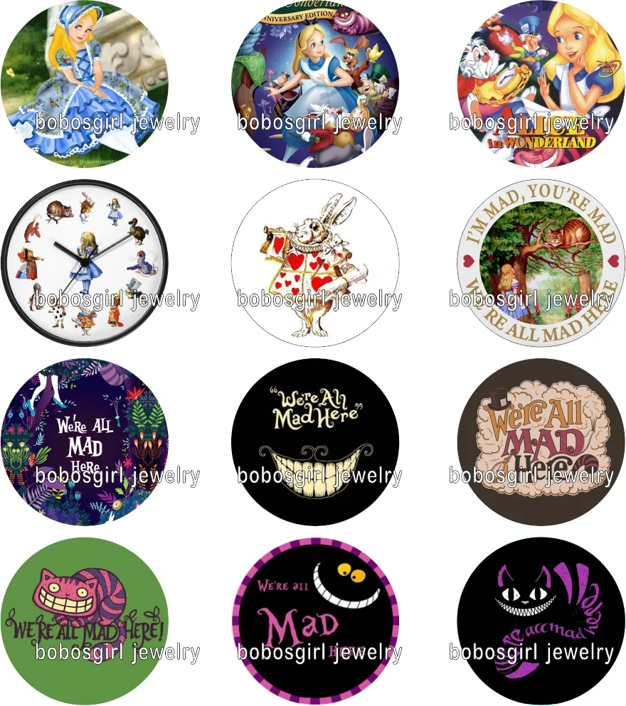 

Alice Dreamwalking Cartoon galss snap button Jewelry s photo Round cabochon flat back for girls Gl446