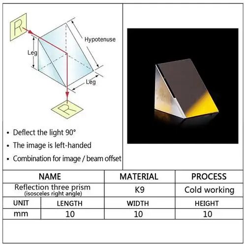 10x10x10 мм оптический Стекло треугольные Lsosceles K9 Prism с отражающие пленки Medicine