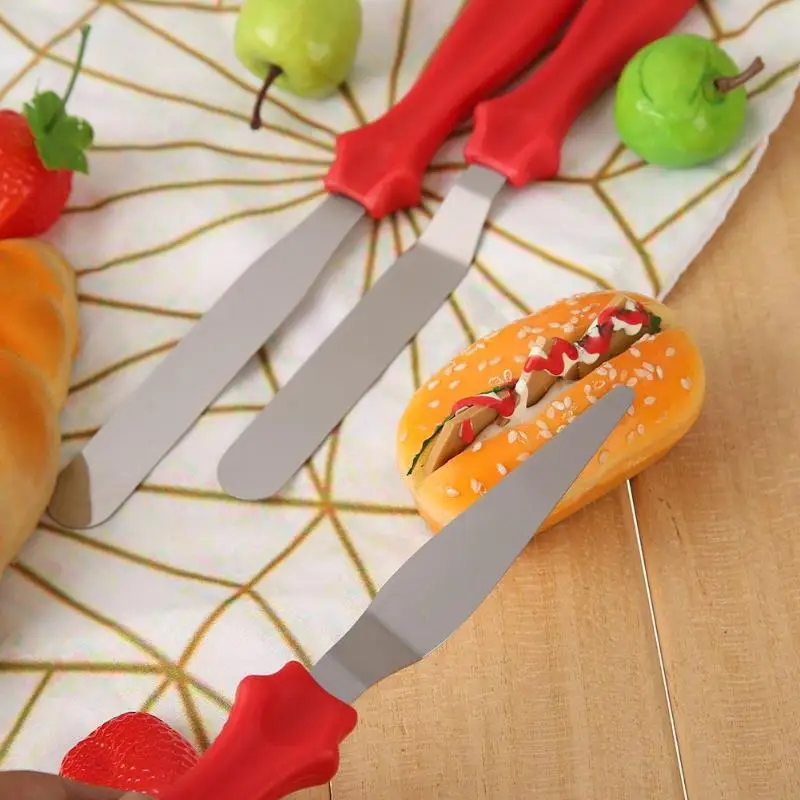3Pcs/Set Cake Spatulas Stainless Steel Angled Straight Blade Spatula