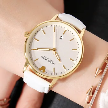 

womens wristwatches genuine leather calendar quartz woman clcoks Disney brand Mickey mouse watches waterproof Citizen movement