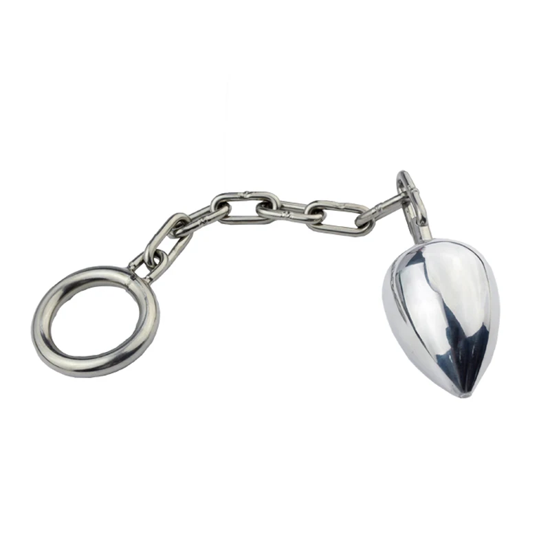 Stainless Steel Long Chain Big Anal Ball Expander Butt Plug Cock Ring 