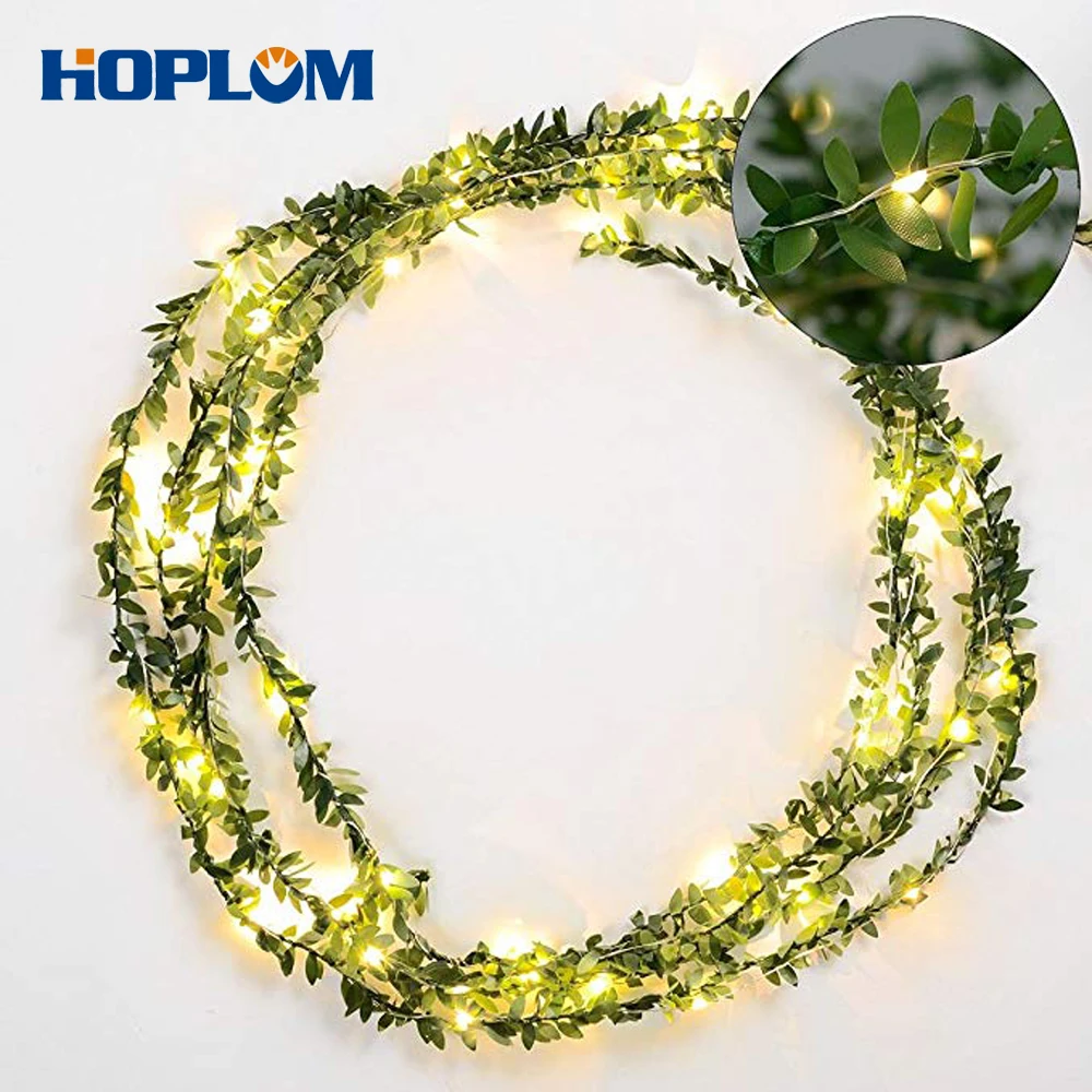 2m 20 LEDs Warm White Artificial Leaf Lights Copper Battery Powered for Christmas Party Wedding Garden decoration