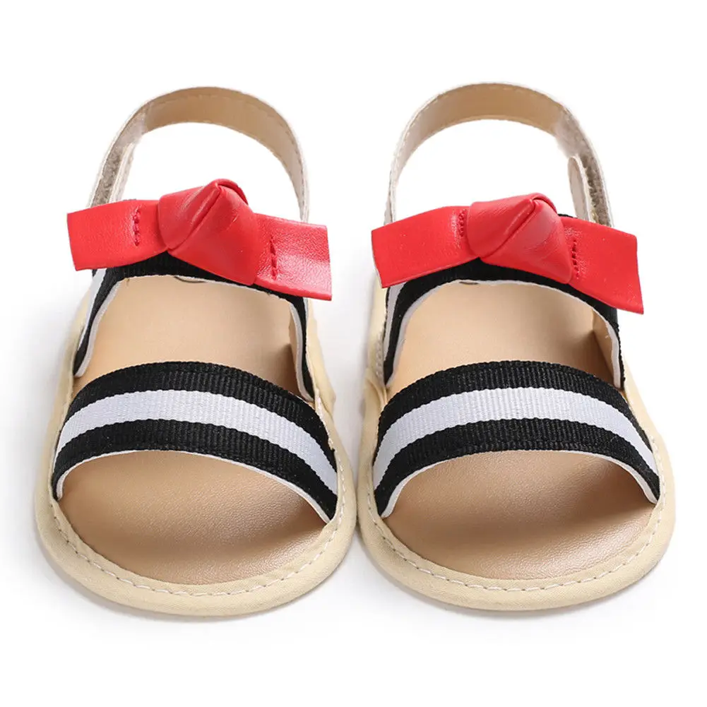 Новинка года; брендовые полосатые парусиновые сандалии для новорожденных мальчиков и девочек; обувь с мягкой подошвой для малышей; модные детские сандалии с бантом из искусственной кожи - Color: White black strip