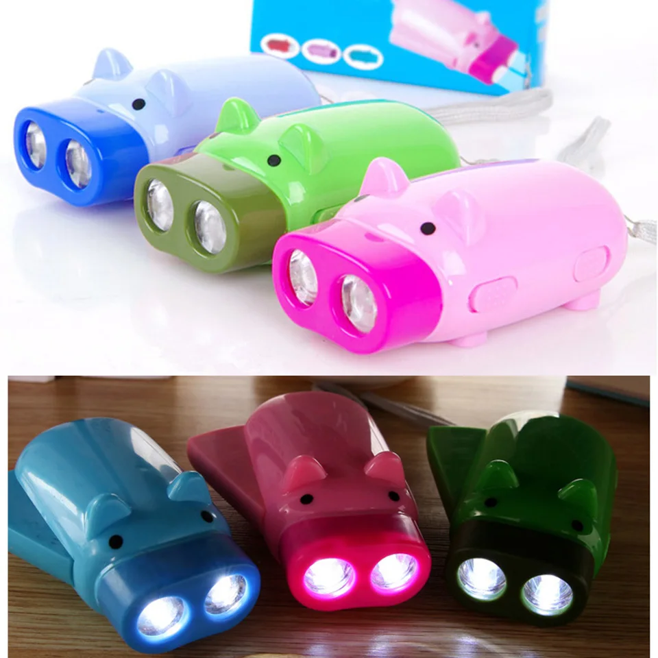 

Piggy mini led flashlight Hand pressure self-generating kids torch emergency lights pocket multi function tools with 2leds