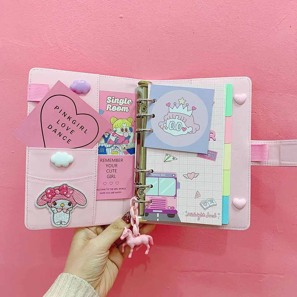 

Climemo Spiral binding Notebook Kawaii little girl coil Book imitation leather,Makaron color Plaid Card sketchbook