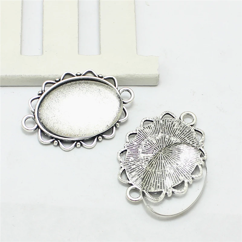 10set Antique Silver Alloy Filigree 18*25mm Oval Cabochon Pendant