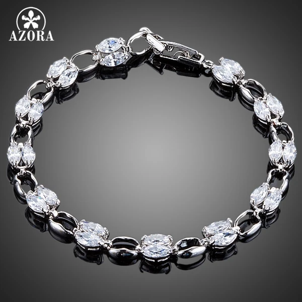 

AZORA Plaminum Color 2 Row Marquise Clear Cubic Ziconia Bracelet & Bangle for Women TS0121