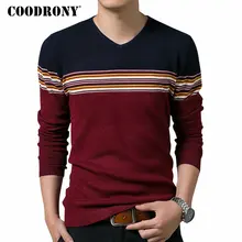 COODRONY, хлопковый шерстяной свитер для мужчин, зимние мужские теплые свитера, облегающий пуловер для мужчин, повседневный Полосатый пуловер с v-образным вырезом, мужские топы 7179