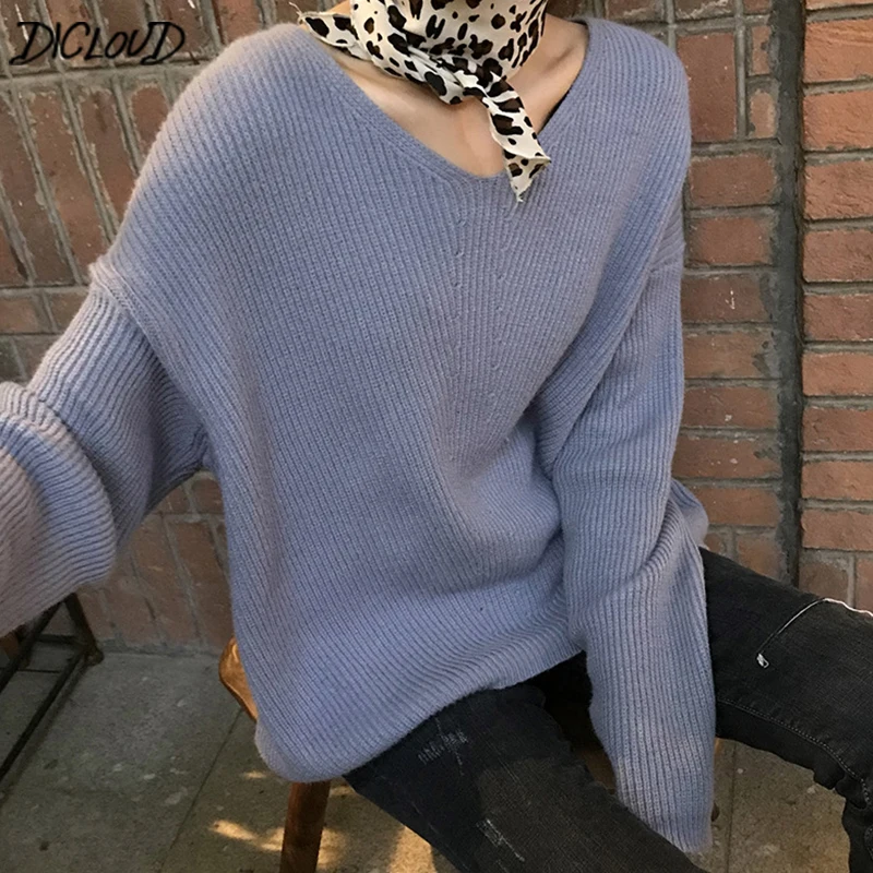 

DICLOUD V-Neck Pullovers Women Oversized Sweaters Ladies Winter Warm Tops Woolen Pullovers Female Plus Size Clothes Harajuku