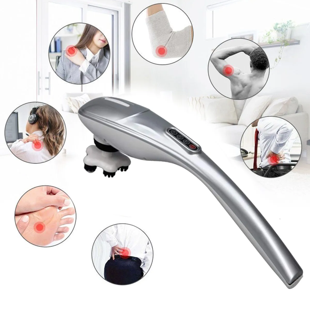 5 In 1 Electric Cervical Roller Neck Body Massager Acupressure Hand Held Vertebrae Infrared Massage Vibrator W/ Control Panel
