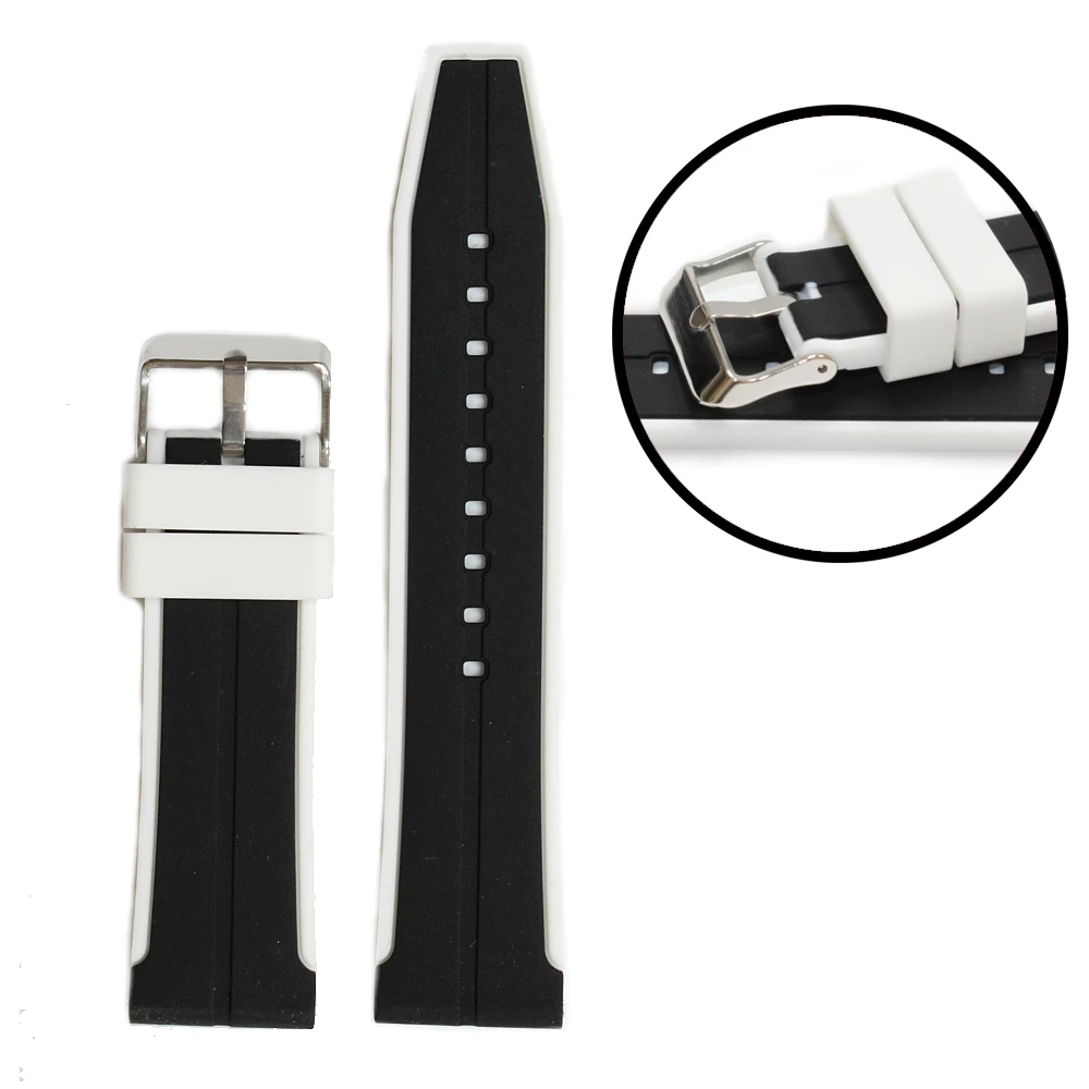 

24mm Elegant 2015 Black With White Silicone Unisex Watch Band Straps WB1048E24JB