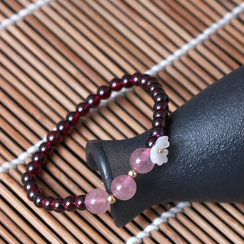 Gar-net cry-stal shell flower bracelet 100% 925 Sterling Silver Jewelry fashion hypoallergenic bracelets for girl gift