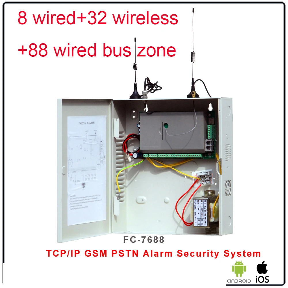 FC-7688 фокусировки Проводная система охранной сигнализации 8+ 88 проводных зон 32 беспроводных зон 4G GSM+ стационарный+ LAN порт IP Проводная система безопасности
