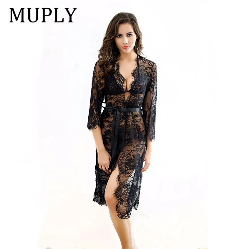 

2019 New Women Sexy Deep Neck Lace Lingerie Sleepwear Dress Underwear Babydoll Nightgown Black White nightdress chemise de nui