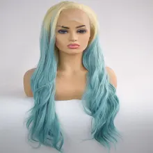 Bombshell блонд корни Омбре небесно-голубой синтетический парик фронта шнурка естественная волна термостойкие волокна волос естественная линия волос для женщин