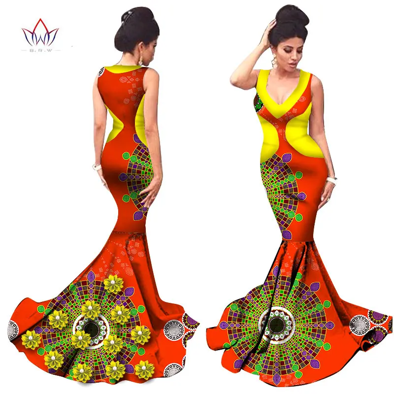 Donne Abbigliamento Africano Stampa Summer Dress Donne Senza Maniche Sexy Vestito Da Sera Del Partito Lungo Joint Fiori Fatti A Mano WY1398