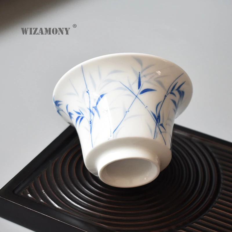 1 шт WIZAMONY голубой и белый бамбуковый Gaiwan Китайский древний чайный набор из глазури Цзиндэчжэнь чайная чашка для разнообразного чайного фарфора