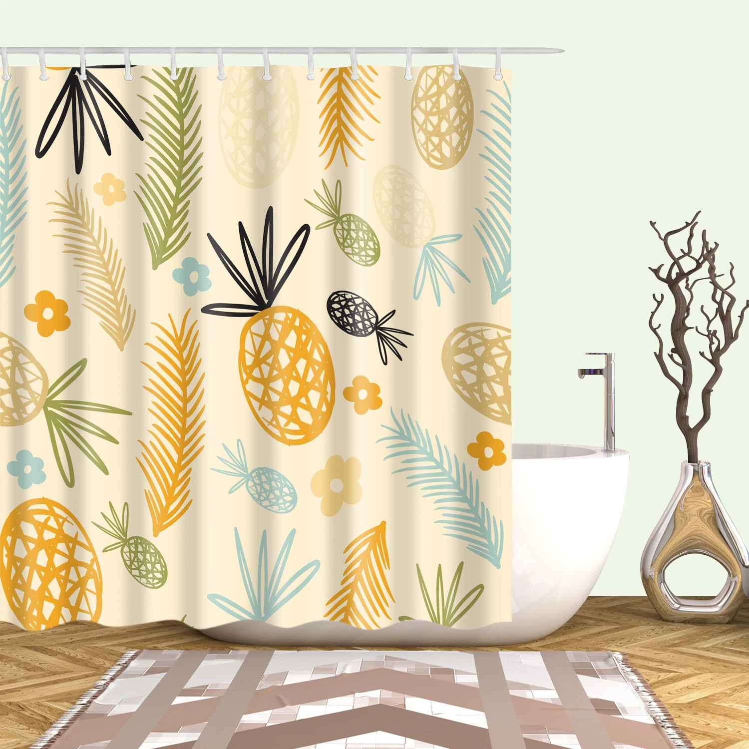 

Large 180x200cm Bath curtain Waterproof polyester fabric shower curtain pineapple print Shower curtain For bathroom curtain