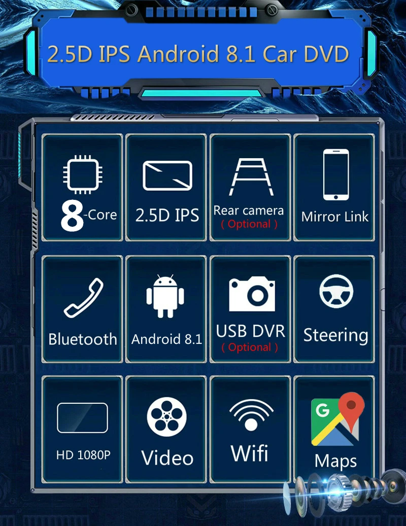 android 8.1 carro dvd multimídia player gps