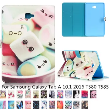 

Cute 3D Painted Case for Samsung Galaxy Tab A 10.1 2016 T580 T585 Folding Stand Cover Case for Samsung Tab A6 10.1 T580 + film