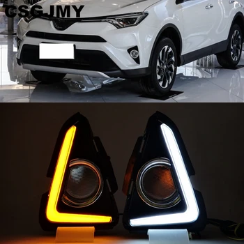 

2PCS car styling For Toyota RAV4 2016 2017 2018 LED DRL Daytime driving Running Lights Daylight with yellow turn signal lamp