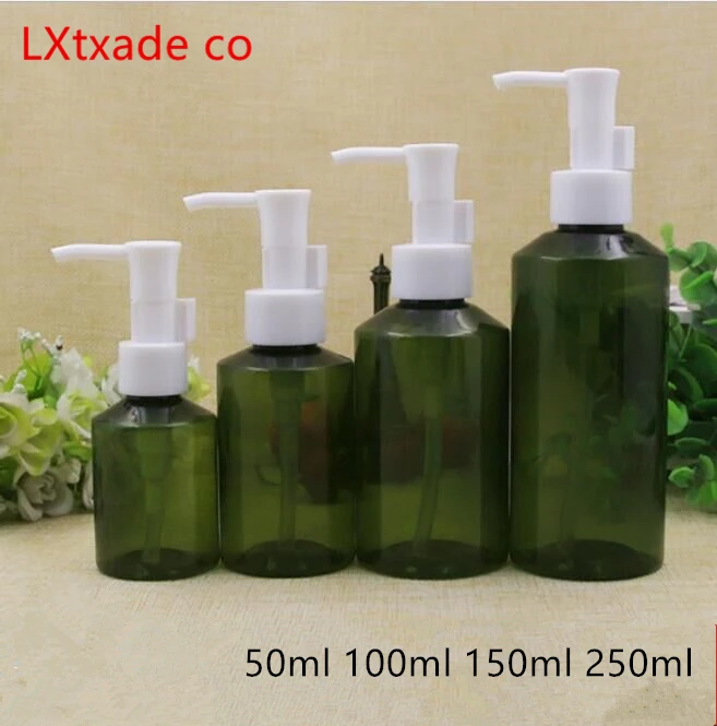 

Free Shipping 50ml 100ml 150ml Empty Green Plastic Pump Packaging Bottle Shanpoo Cleansing Oil Toner Empty Cosmetic Containers