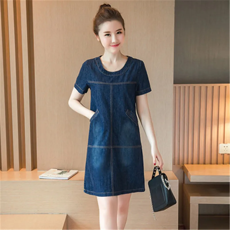 OKXGNZ 2017 New Summer Costume Denim Dress Plus Size 3XL Women clothing Jeans Dress Elegant Casual Cowboy Dresses Vestidos AH152