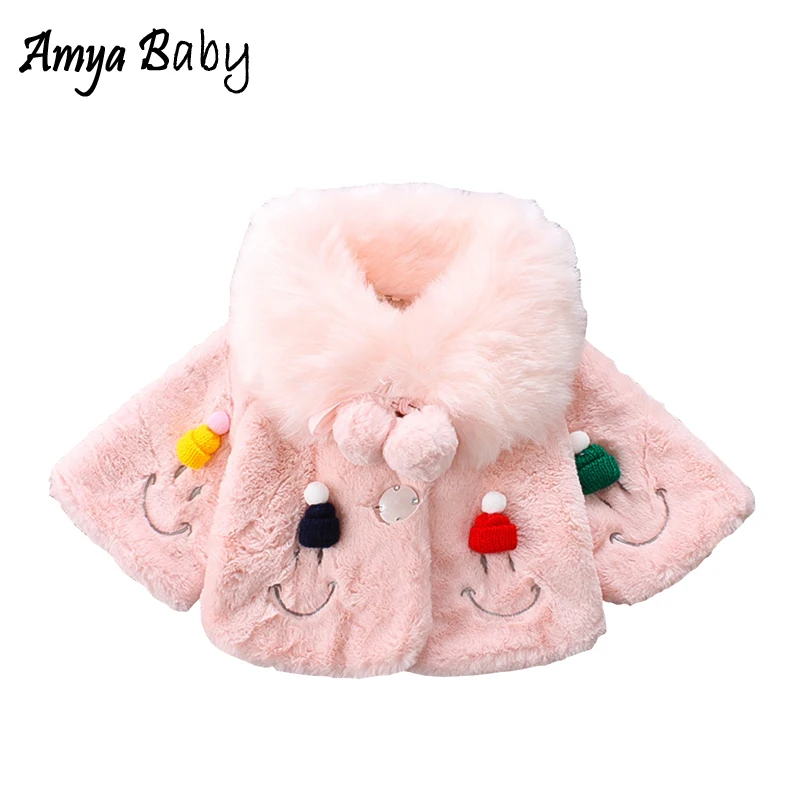 

AmyaBbay Autumn Winter Jackets For Baby Girl Long Sleeve Fur Coats Baby Girl Cute Smiling Face Outerwear Infant Girls Clothing