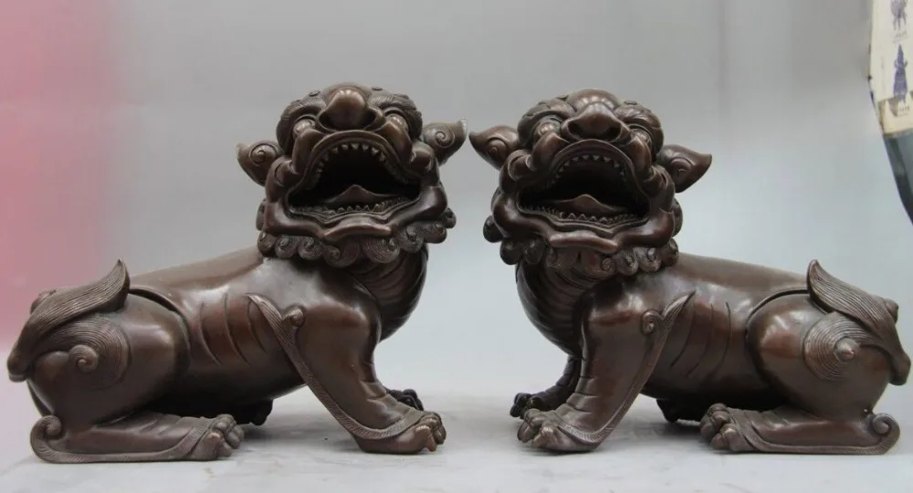 

8" China Bronze Copper Feng Shui Mascot Exorcise evil spirits Foo Dog Lion Statue