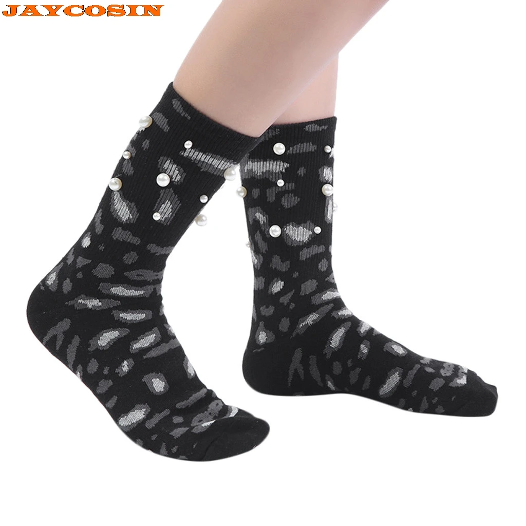 JAYCOSIN Hot High Quality 1 Pair Fashion Design Women Ladies Warm Leopard Socks Mid Tube Ins-Style Vintage Pearl New | Женская одежда