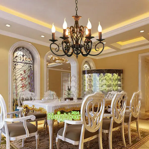 

Vintage 6 Candle lights Chandelier for home Suspension Hanging Pendant Lamp Dining Room Indoor Lighting Fixture Black