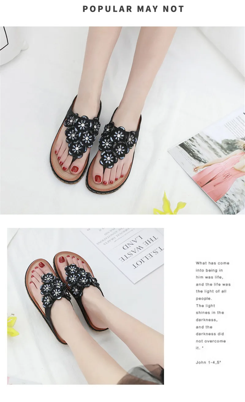 New 2019 ethnic women's sandals cross-border bohemian rhinestones large size comfortable flat shoes beach shoes (5)