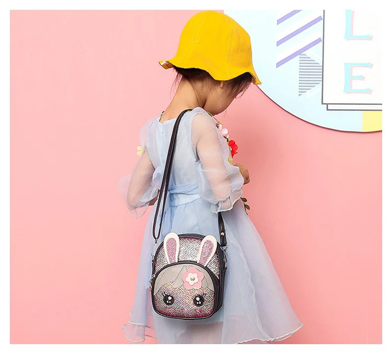 New Cute Kids Toddler Girls Sequin Rabbit Schoolbag Backpack Shoulder Bag Satchel Children Cartoon Backpacks 7 Colors