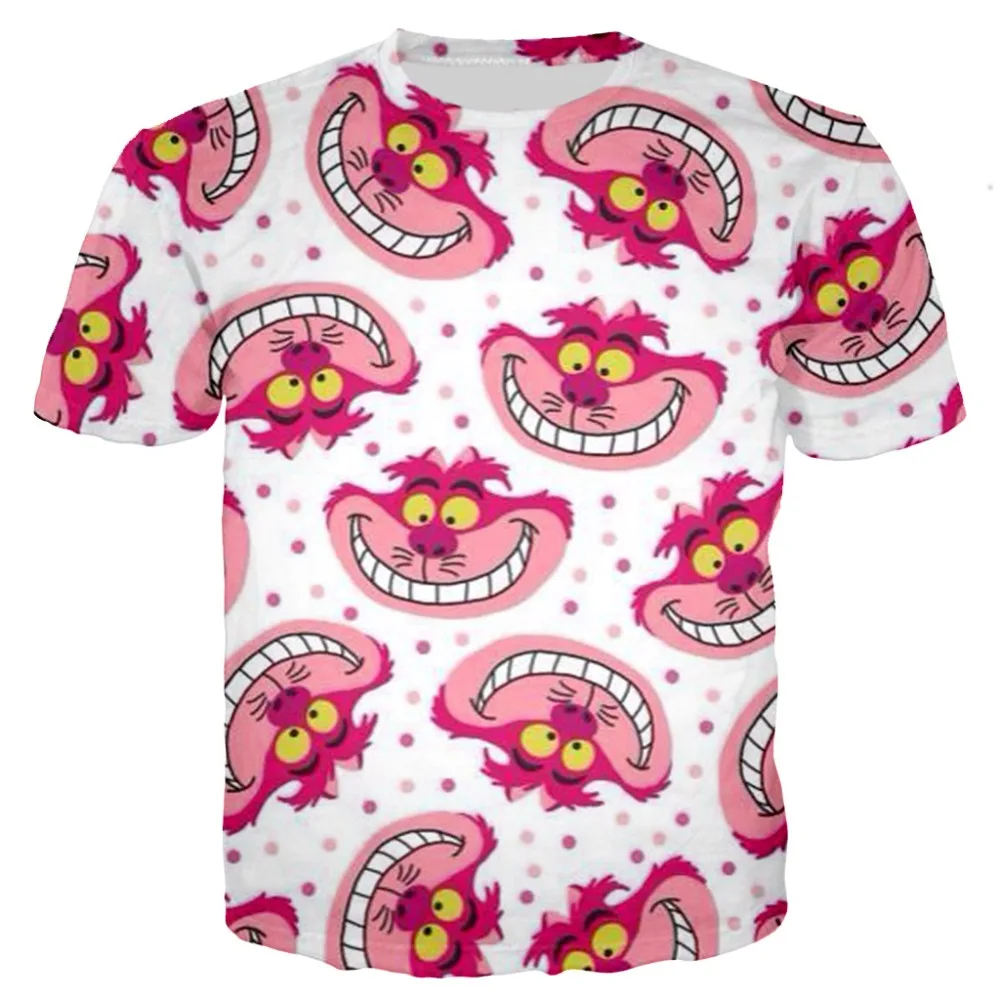 

Kids Cartoon tshirt Red Queen of Hearts Alice In Wonderland Cheshire cat 3D Printed t shirts Halloween Cosplay tops cute animal