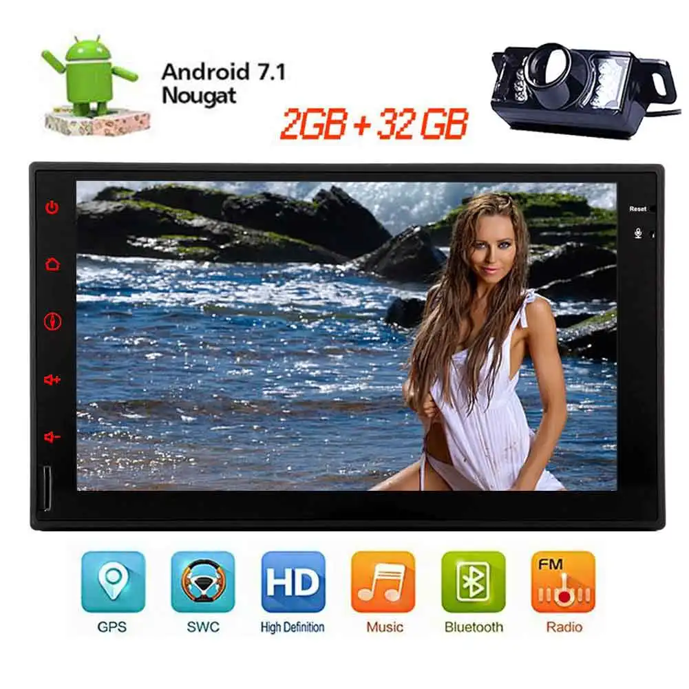 Clearance Android 7.1 Car no DVD Stereo GPS Navigation Autoadio Head Unit Bluetooth FM/AM/RDS Radio HD 1080p Video Octa Core Free Camera 1