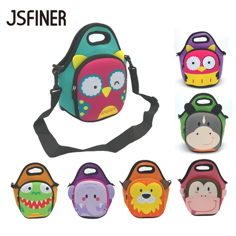 Isolado à Prova Jsfiner Animal Rosto Padrão Almoço Bolsas 2 Pessoas Comida Térmica Dwaterproof Água 100% Neoprene Piquenique Talheres Bolsa