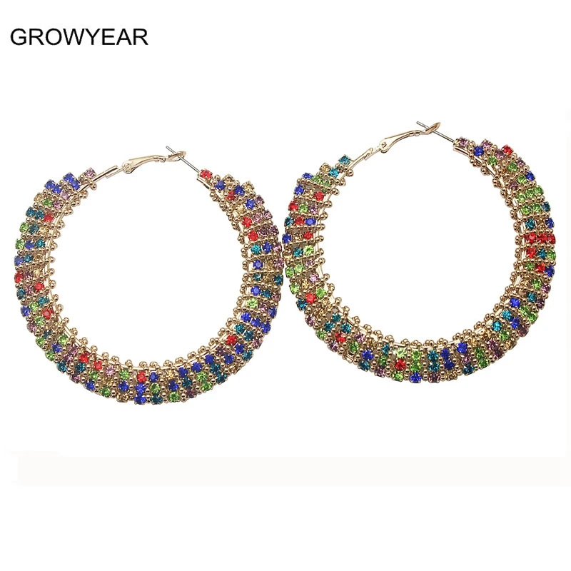 

GROWYEAR Trendy Color Crystal Hoop Earrings for Women'Gift Golden Bohemia Wedding Party Jewelry 1 Pair Free Shipping Folk-Custom