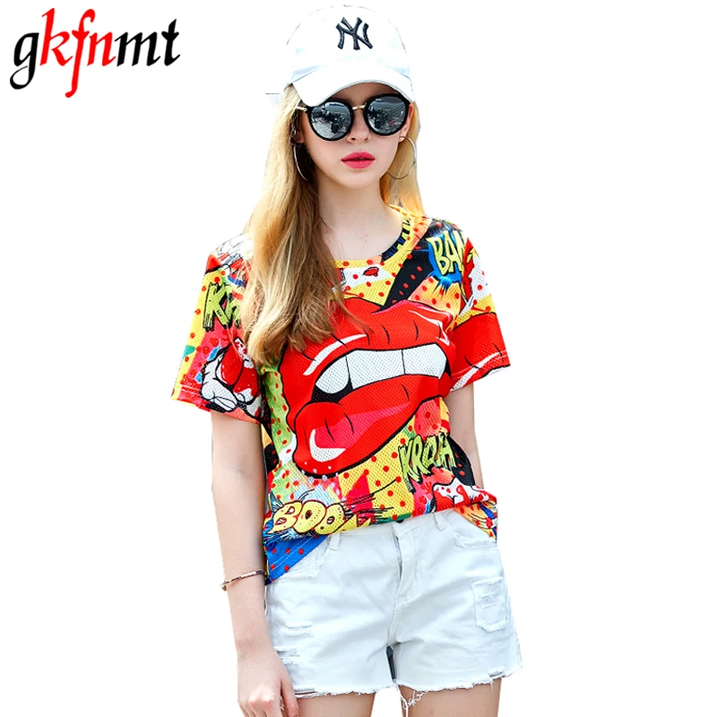 

harajuku t shirt Women Tops 2018 New Fashion T-Shirt Girl Tshirt Feminist Tee Print Lips Camiseta Feminina Plus Size 3XL