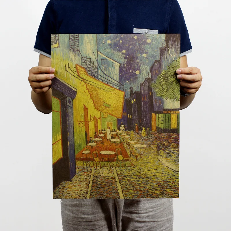 

Van gogh cafe retro posters Kraft paper, hang a picture Bar poster Cafe Old drawing core Wall stickers