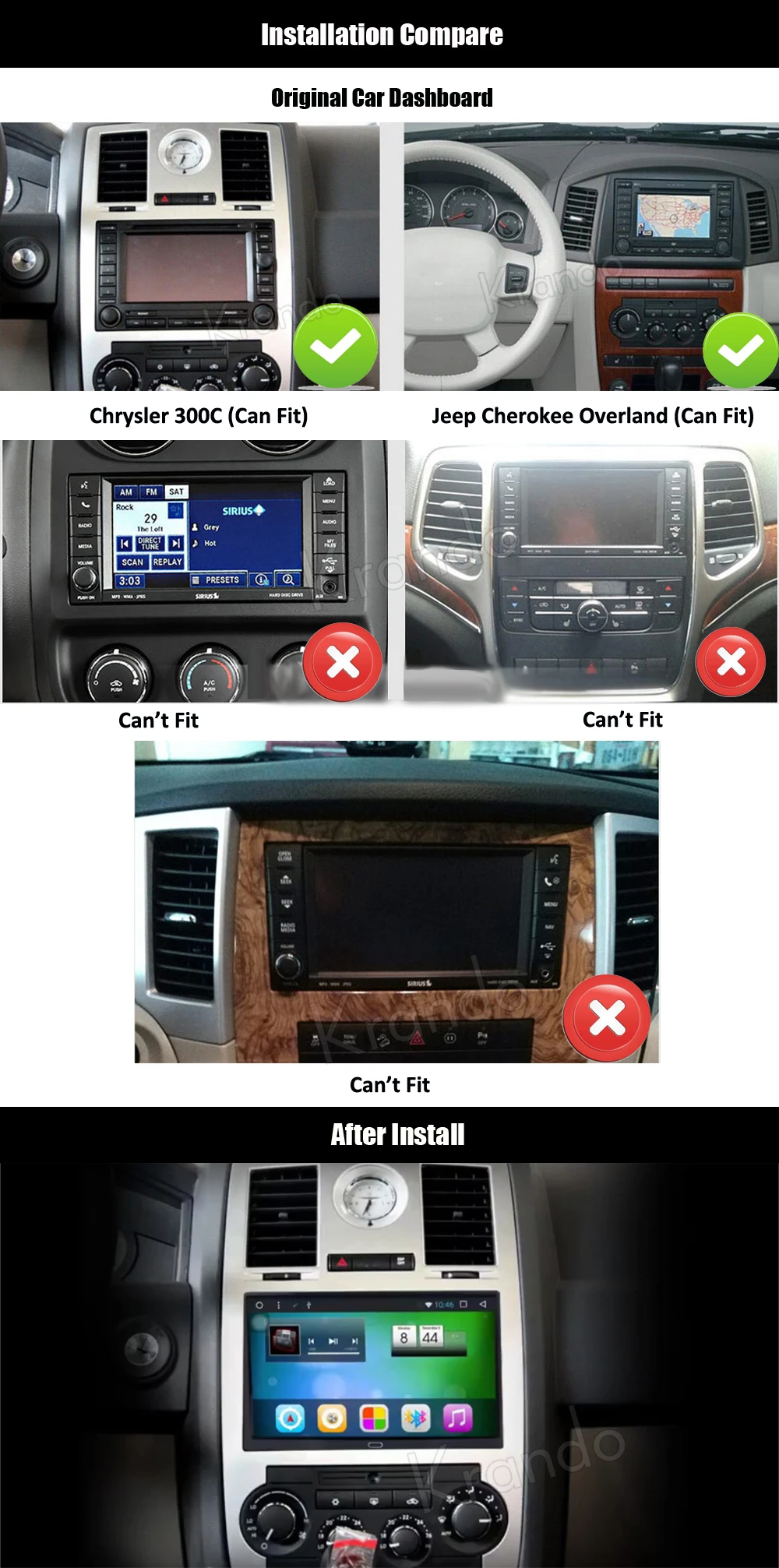 Krando Android car raido gps navigation multimedia system for jeep grand cherokee chrysler 300C (1)